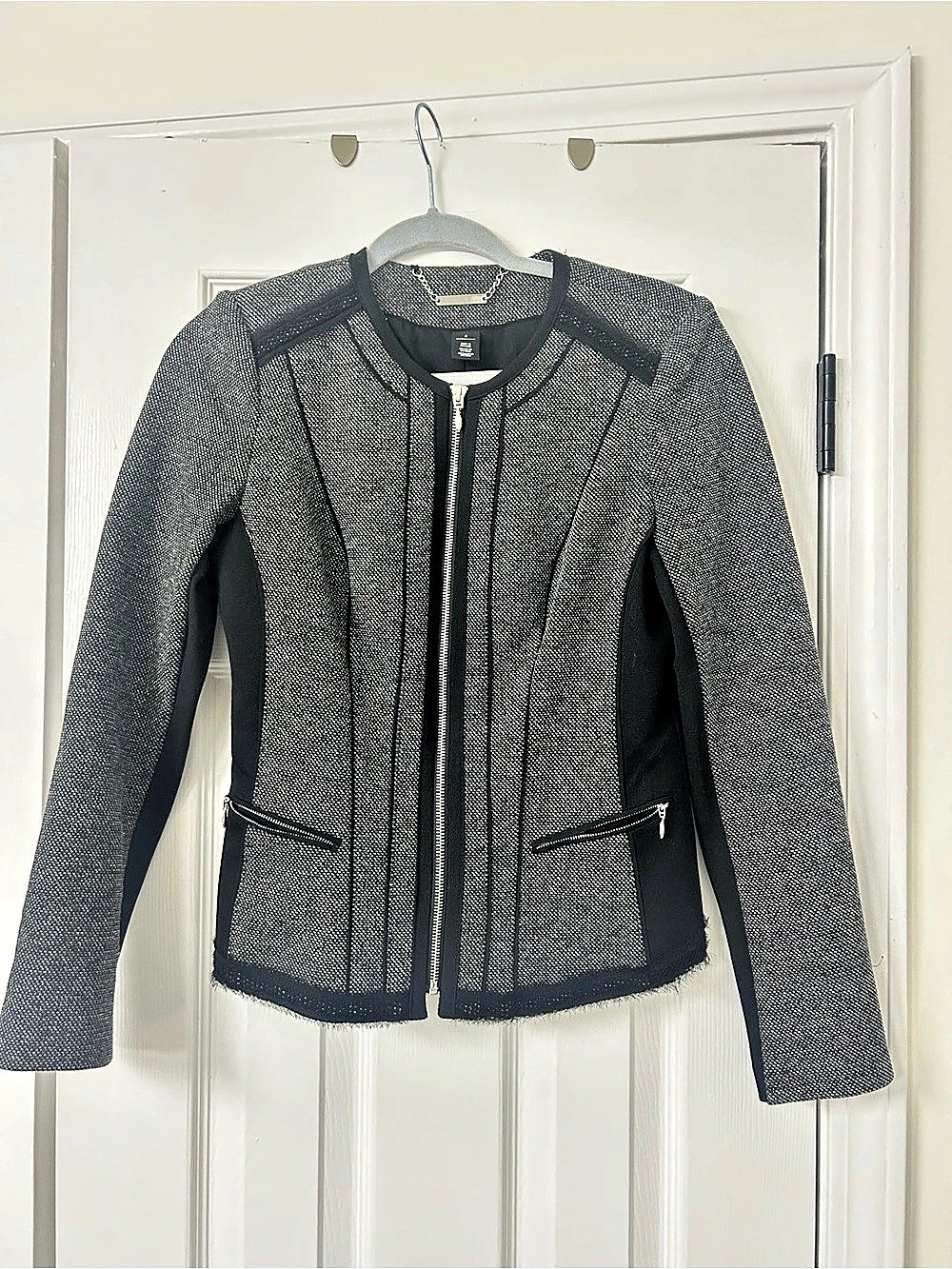 White House Black Market Textured Zip Jacket and dress set in Black & Gray Size